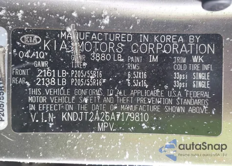 2010 Kia Soul + z USA, uszkodzony, nr VIN KNDJT2A26A7179810